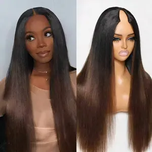 Long Highlight #FB30 Ombre V Part Wig Human Hair No Leave Out Upgrade Straight U Part Wig Highlight Blonde No Glue Brazilian Virgin Straight Human Hair Wigs for Women Colored Brown Glueless Wigs