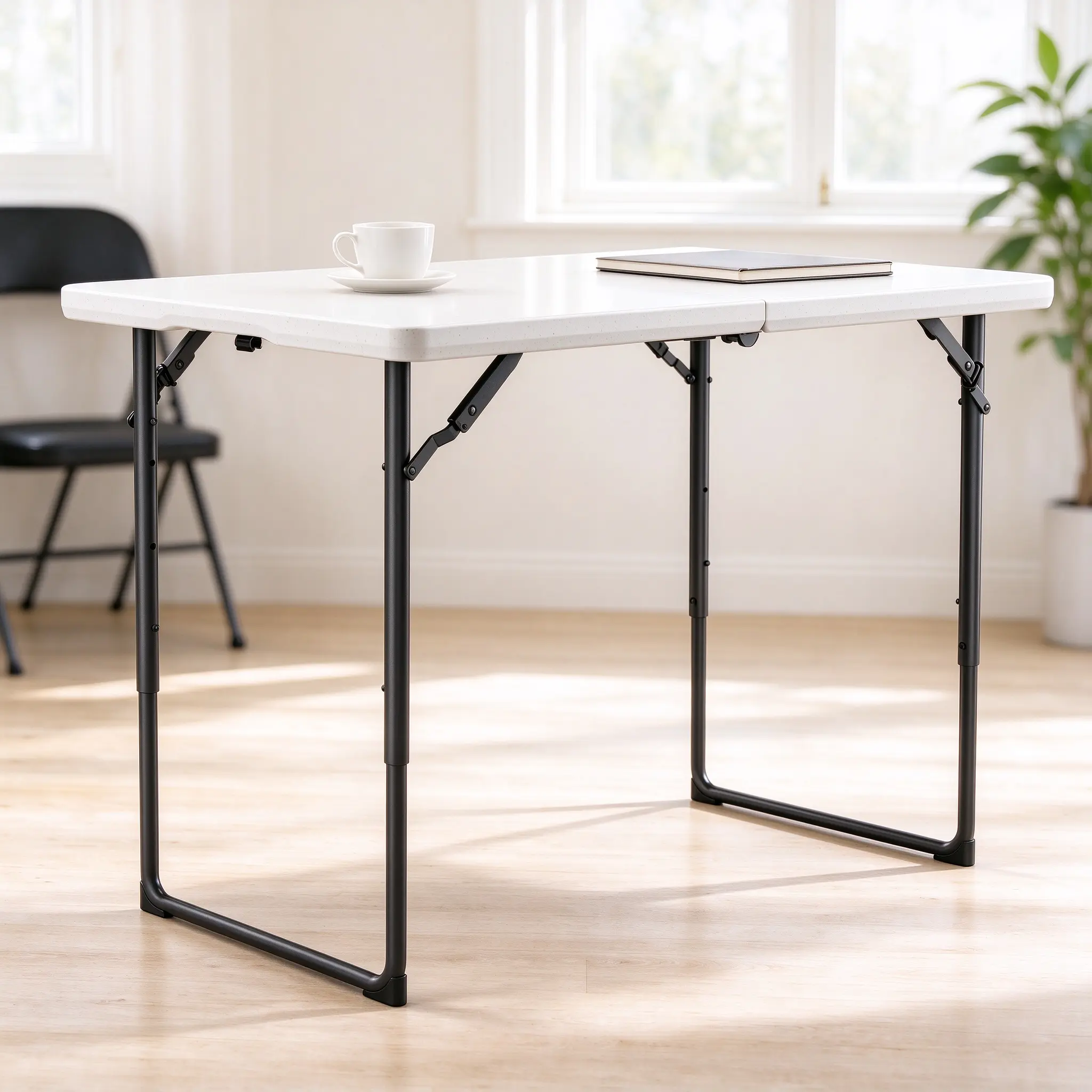 4FT Plastic Folding Table and Chairs Set, Fast Setup, Sturdy Steel Legs, Smooth HDPE Tabletop, Easy Storage, Indoor/Outdoor Use for Camping, Picnics, Portable Patio Furniture carry handle Urbane tables camp Tropical tables Outdoor Table