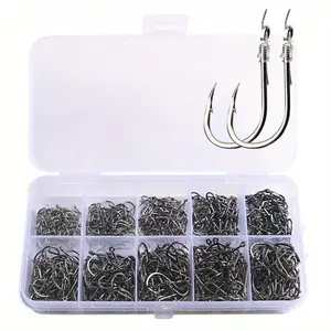 Carbon Steel Barbed Fishing Hooks Set, High-quality Carbon Steel Barbed Fishing Hooks Set with Portable Plastic Box, Fishing Gear Set, Fishing Tackle Kit