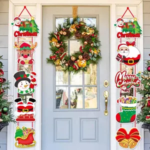 Christmas Decoration Porch Banner, 2 Counts/set Front Door Hanging Xmas Decor, Cute Hanging Banner for Wall Outdoor Indoor Garden Home Party Yard