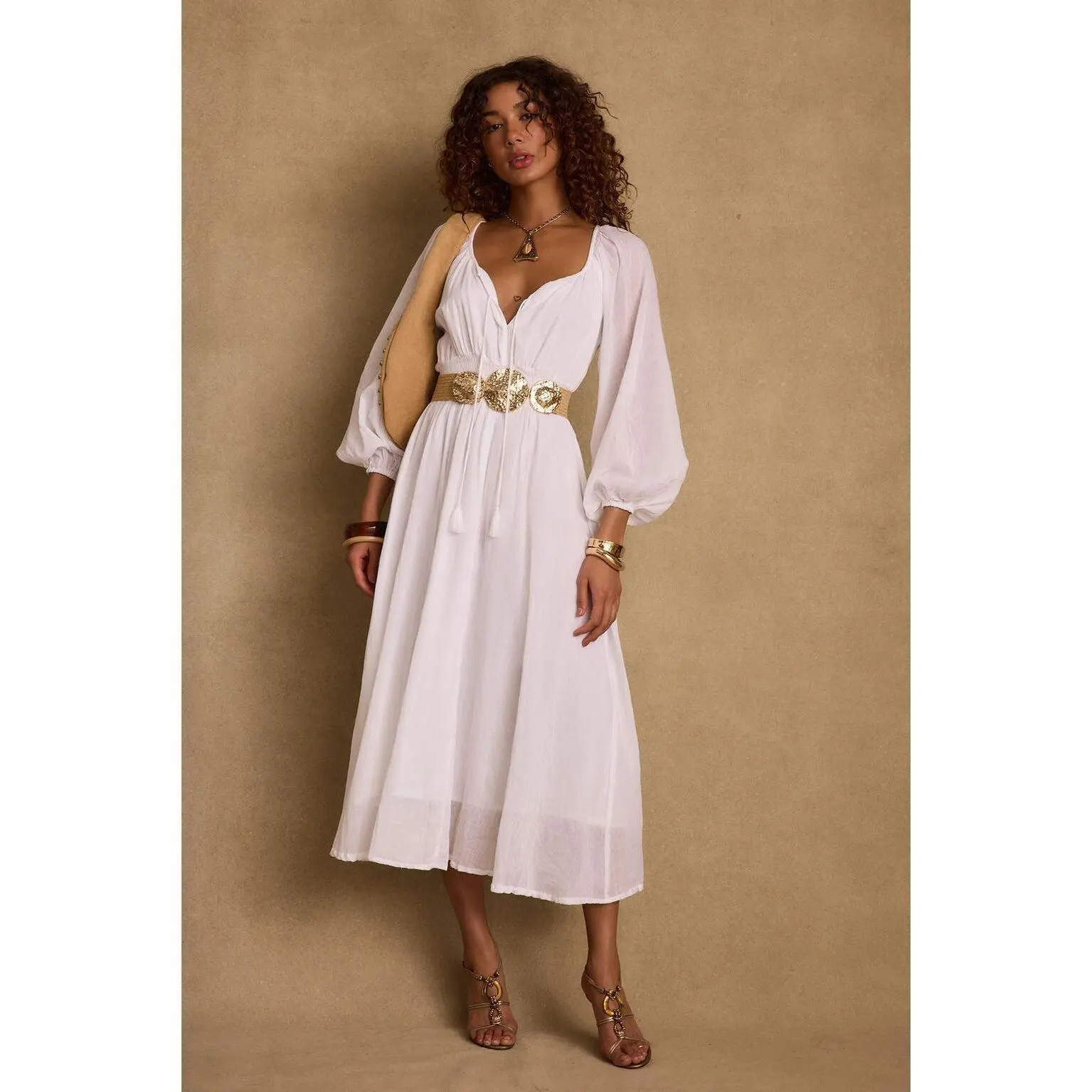 Danika White Linen Fabric Casual Maxi Dress - Long Sleeve, Balloon  Silhouette, Versatile Style with Accessories for Outdoor, Indoor Occasions  - TikTok Shop
