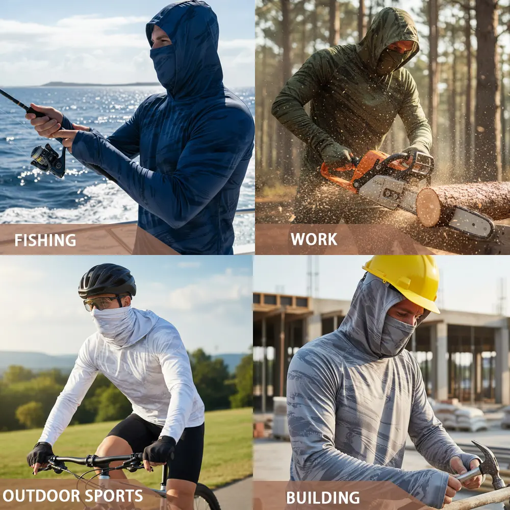 5-Piece Men's Quick-Dry Breathable Hoodies with Face Coverings Long-Sleeve T-Shirts - Spring/Fall Compression Sports Tops - Quick Dry Compression Fishing Shirts Long Sleeve Outdoor Work Tactical Hiking Gear Athletic Fashion