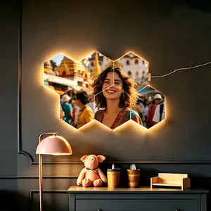 Custom LED photo wall light. Touch to light up. Fun photo collage. Powered via USB. Wall decoration LED photo mosaic art for wedding and graduation season themes