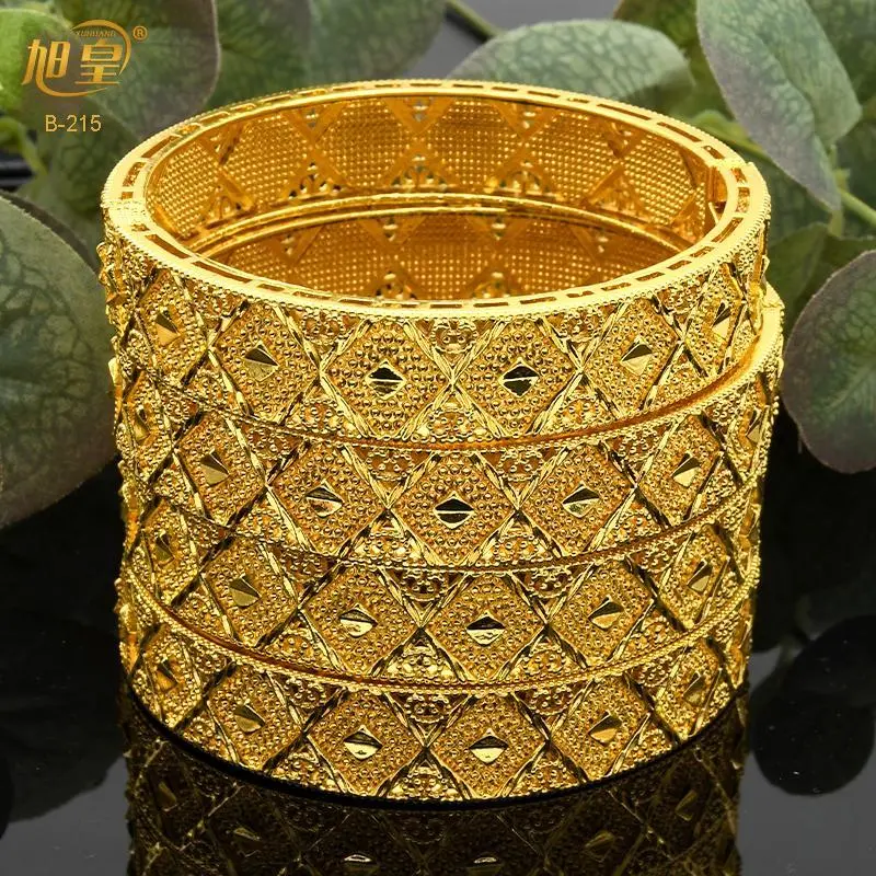 Dubai Charm Hard Bracelets Bangles For Women Gold Plated Indian African Ethiopian Arabic Hand Jewelry Wedding Gifts