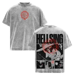 Alucard Hellsing Washed Double Sided T-Shirt, Vintage Oversized Streetwear Tee, Unisex Anime Merch Graphic Shirt Inspired by Manga Panels, Fall Outfits, Gift for Men
