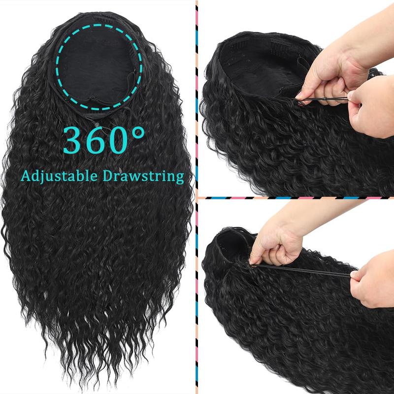 VOSILK Water Wave Half Wig 3 in 1 Drawstring Seamless Flip Over With Adjustable String Invisible Hairline Headband Wig Beginner Friendly Glueless Wig for Women