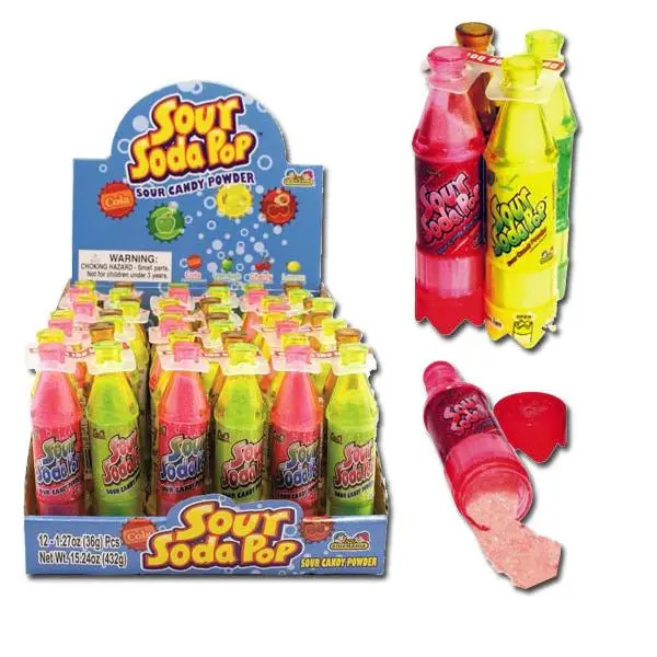 Kidsmania Sour Soda Pop Candy Powder Bottle Cola 4 Flavor 12 ct