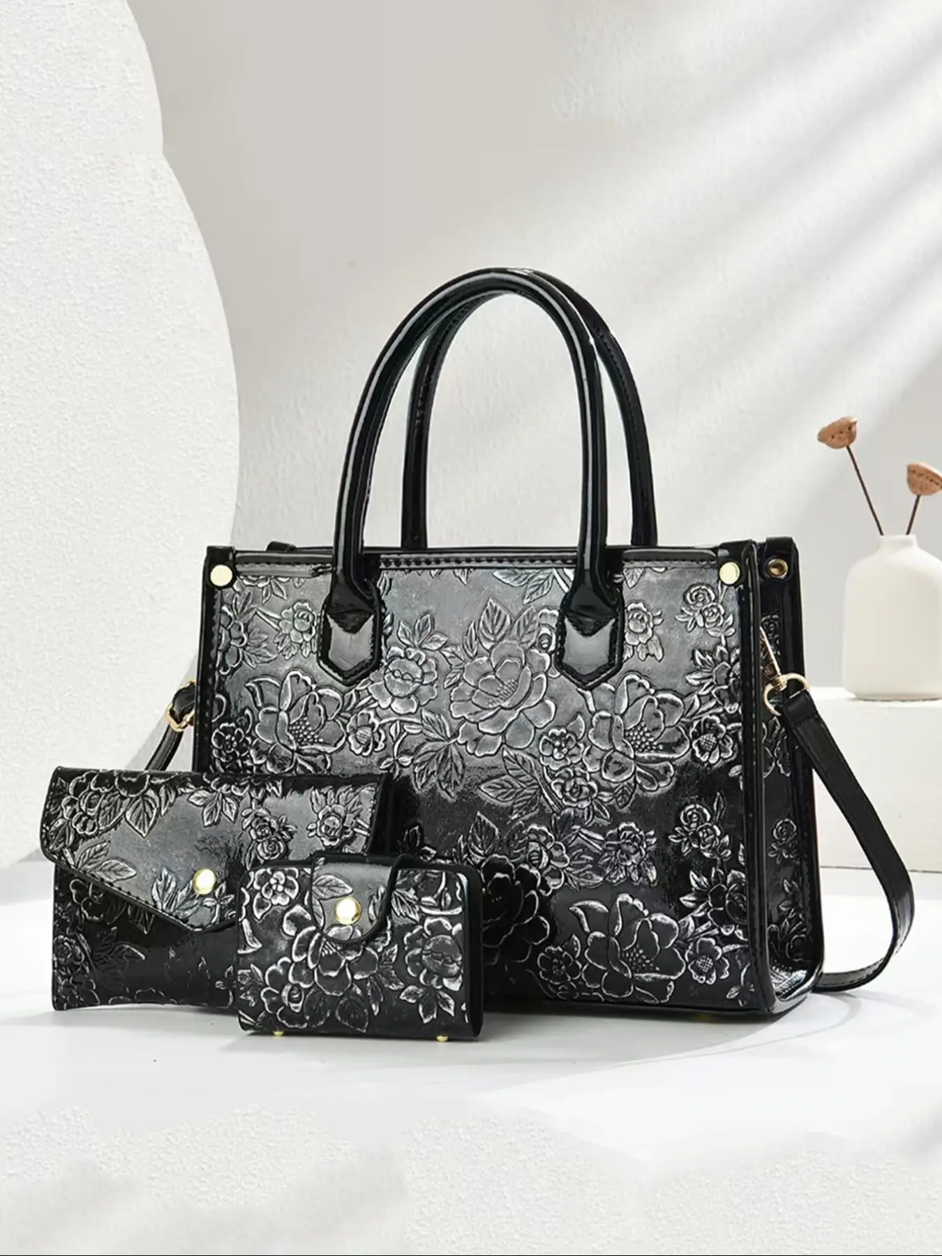 Women's Crocodile Embossed Tote Bag & Wristlet & Wallet, Fashionable Lightweight Spacious Large Capacity Shoulder Bag Set for Work & Daily Used, Casual Trendy Versatile High-quality Daily Commuting Bag
