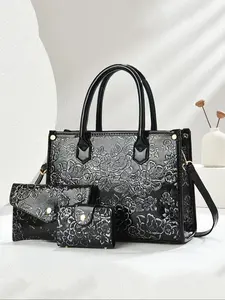 Women's Crocodile Embossed Tote Bag & Wristlet & Wallet, Fashionable Large Capacity Shoulder Bag Set for Work & Daily Used, Casual Trendy Versatile High-quality Daily Commuting Bag