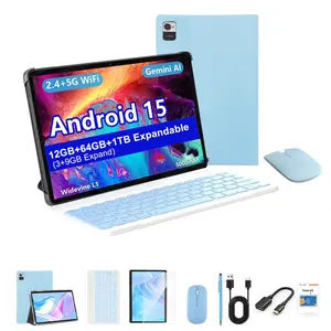 CREALANDER 10.1" Touchscreen Tablet PC Android 15 12GB(3GB+9GB Expandable) RAM 64GB+1TB Expandable ROM, 5G/WiFi, GMS Certified, Widevine L1, Dual Camera & GPS Includes Leather Case, OTG, Keyboard & Mouse