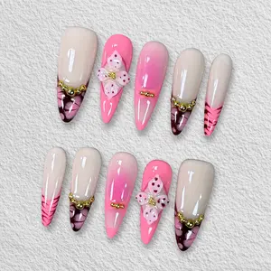 Pressmeon Handmade Press-on Nails | Sugar Rush | Long Stiletto Shape Collection | 3D Luxury Salon Quality | Reusable & Extra Durable | Eco Package