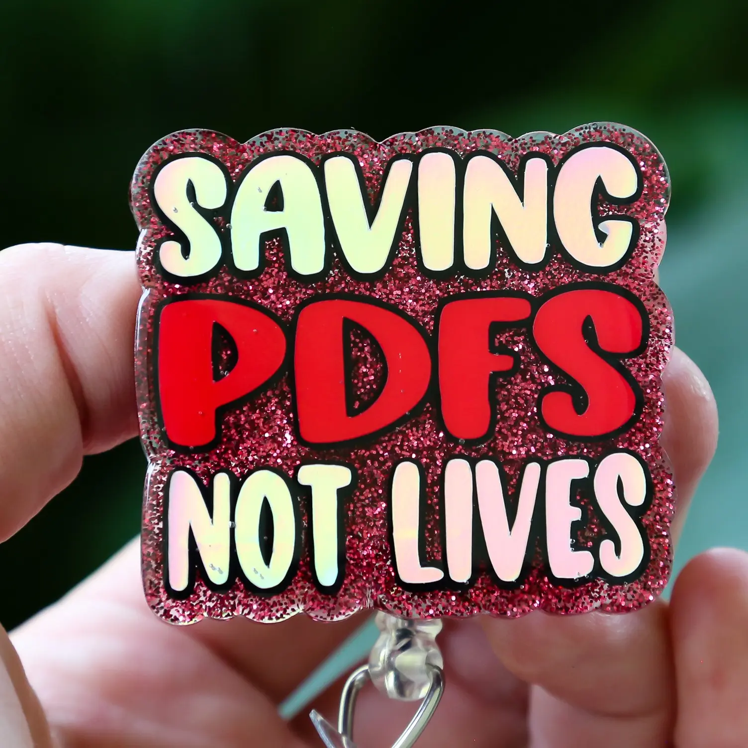 Hot Mass Creative Retractable Interchangeable Badge Reel - Saving PDFs Not Lives Acrylic Face Only for Healthcare Workers with Low Profile Dual Lock Velcro