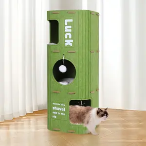 3-Tier Square Cat Climbing Frame - Scratch-Resistant Thick Felt Claw Care Cave, Space-Saver Integrated Multifunctional Creative Bucket for Multi-Cat Family Pet Entertainment
