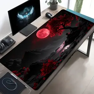 1 Large Esports Gaming Mouse Pad, Red Lone Tree Landscape Notebook Fantasy Pattern, Non-Slip, Washable Rubber Bottom Large Size Desk Mat Office Desk Additions, Computer Decoration Additions Desktop Decoration Stain-Resistant Gaming Mouse Pad