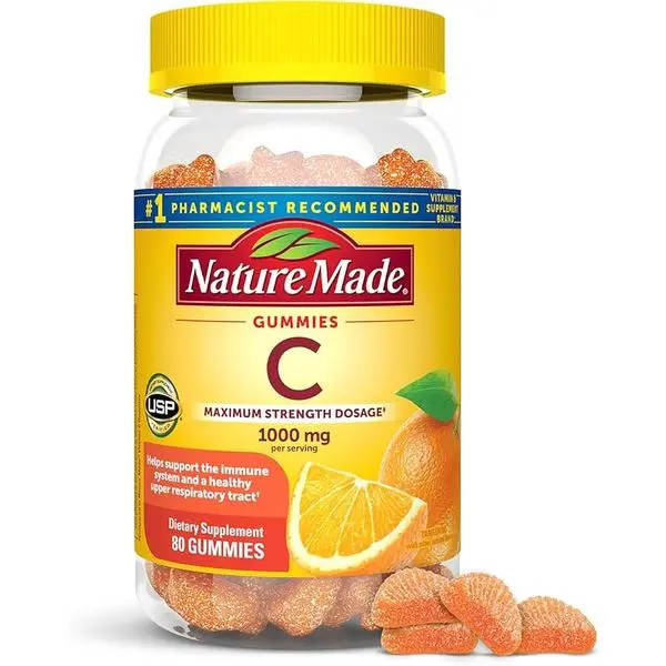 Nature Made Maximum Strength Dosage Vitamin C 1000mg per Serving, Immune Support Vitamin C Gummies for Adults, 80 Gummies, 20 Day Supply