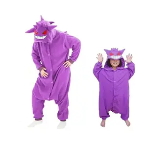 Adult Gengar Kigurumi Onesies Pajamas Warm Fleece Animal Women Halloween Party Purple Dragon Cosplay Costume Pyjamas Outfits