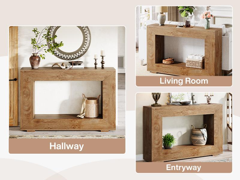 Tribesigns Rustic Farmhouse Console Table with Large Storage Space for Living Room, Hallway, Stairway - Solid Wood Entryway Table
