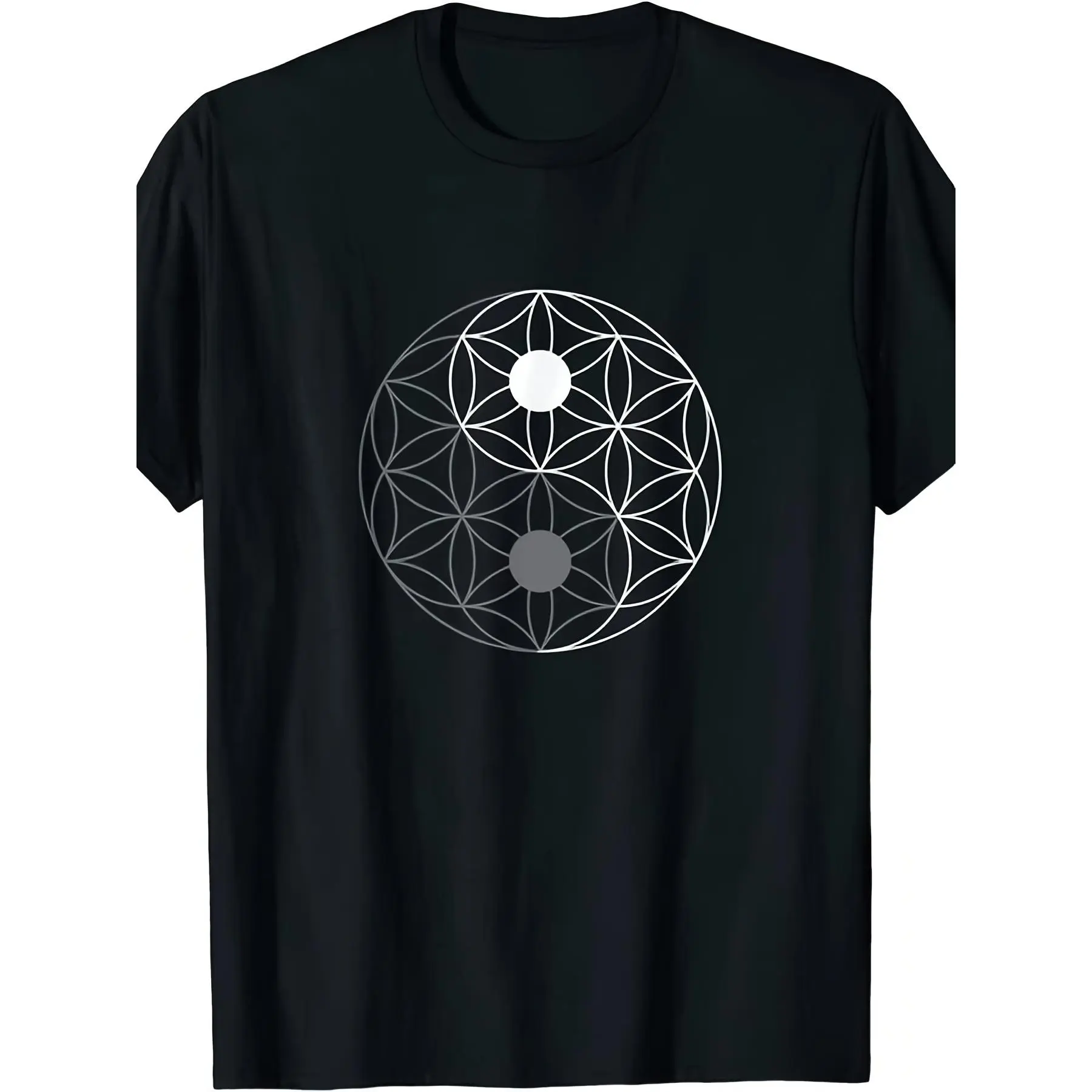 Men's Classic Unisex Round Neck Short-Sleeve T-Shirt - Yin Yang Flower of Life Geometric Graphic, Black Casual Top, TikTok Viral Tshirt, Shortsleeve, Tee, Graphic Print, Cotton, All Seasons, Vintage, Daily Life, Home, Travel, Fitness Activities, Do Not Bl