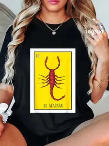 100% Cotton Unisex El Alacran Lottery Gift The Scorpion Card Mexican Lottery T-Shirt Casual Top