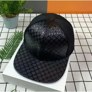 Black Flat Brim Snapback Hat for Men & Women | Faux Leather Diamond Pattern Cap, Breathable Mesh Design, Hip Hop Streetwear Baseball Hat
