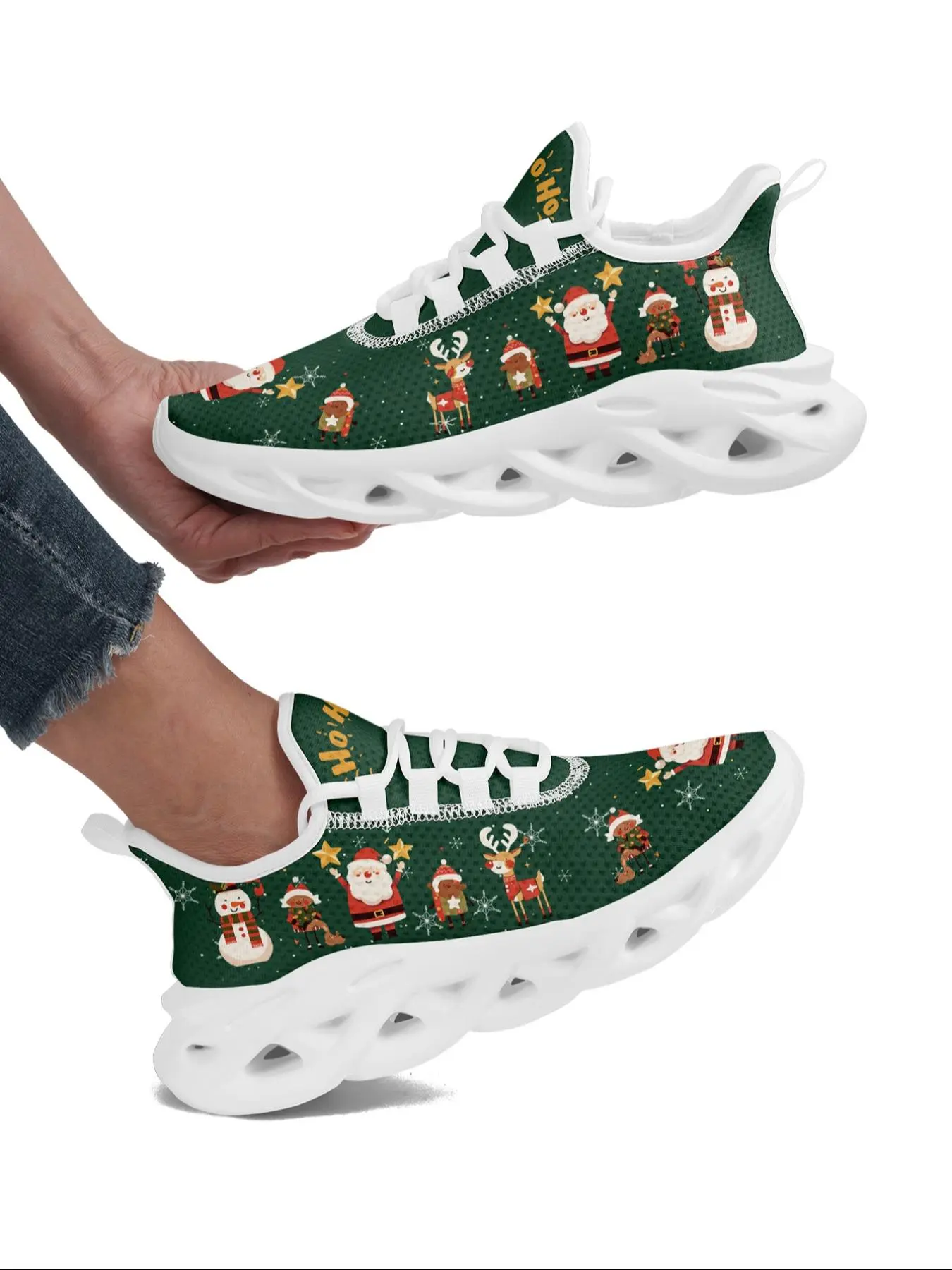 Women's Cute Cartoon Santa Claus Print Low Top Sneakers, Casual Comfortable Breathable Sports Running Shoes, All-match Basic Shoes for Daily Wear, Running Athletic Shoes