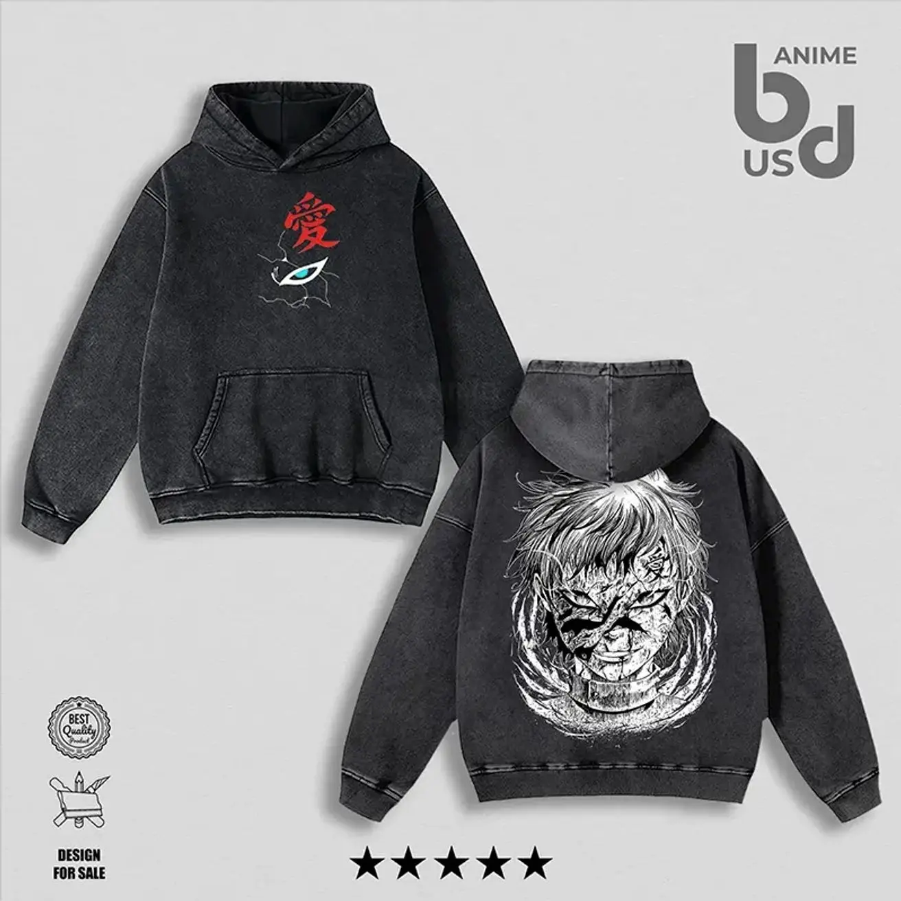 Gaara of the Desert - Naruto merch Hoodie Wash – Double Printed Cool Style, Oversize Unisex Cotton, Retro 90s Graphic Tee, Streetwear, Menswear, Gift For Anime Fan IFD