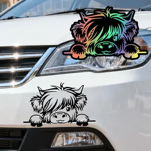 2PCS Scottish Highland Cow Car Stickers, Animal Theme Waterproof Decals, Vehicle Exterior Decoration, Car Decorative Sticker, Car Decorations, Suitable for Car Windows, Bumper, and Motorcycles, The Perfect Gift for Animal Lovers