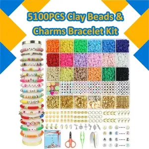 5100pcs Halloween DIY Clay Beads Bracelet Kit – Preppy Polymer Heishi Beads & Charms for Girls Ages 8‑12, Friendship Jewelry Craft Gift for Kids
