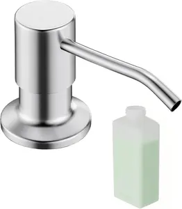 Built in Soap Dispenser for Kitchen Sink, Brushed Nickel Stainless Steel Countertop Pump Head (Plastic Built-In), Dish Soap Hand Lotion Dispenser with Refillable 17OZ Bottle (Brushed Nickel) Alwanta