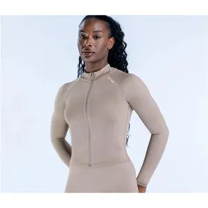DFYNE Zippered Long-Sleeved Sports Jacket for Women, Seamless High-Elastic Bodysuit, High-Neck Soft Yoga Wear, Running Fitness Jacket