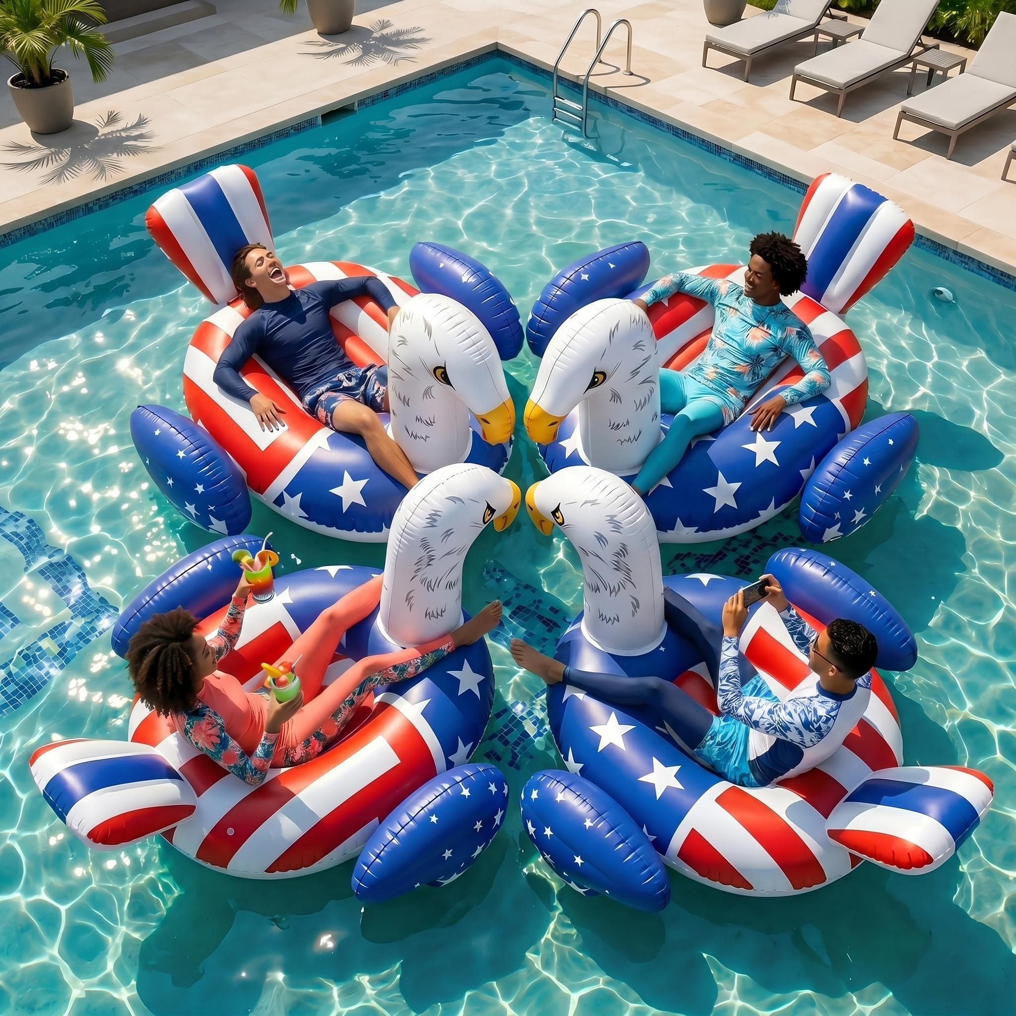 69-Inch Patriotic Americana Eagle Pool Float For Adults -Oversized Ride-On Inflatable Raft With Stable, Durable Design, UV-Resistant Lounge Floatie For Pool, Lake, Beach, Perfect For 4th Of July, Summer Parties, Outdoor Relaxation, Floating Chair 69-Inch Patriotic Americana Eagle Pool Float For Adults -Oversized Ride-On Inflatable Raft With Stable, Durable Design, UV-Resistant Lounge Floatie For Pool, Lake, Beach, Perfect For 4th Of July, Summer Parties, Outdoor Relaxation, Floating Chair