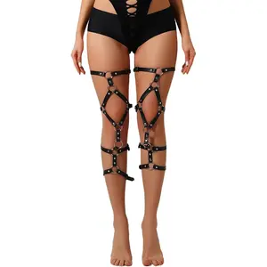 Leather Leg Harness Black Punk Garters Belts Rave Thigh Holster Strap Halloween Body Accessories for Women Pack of 22026