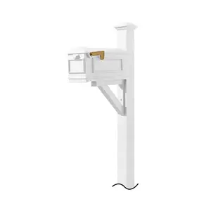 212 MAIN Weatherproof Aluminum Westhaven Post-Mount System with Lewiston Mailbox, No-Base Pyramid Finial, White Finish, Post Mounts