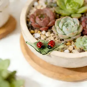 Cute Glass Ladybug on Leaf Decor – Tiny Chinese Style Accent for Your Cozy Home & Garden