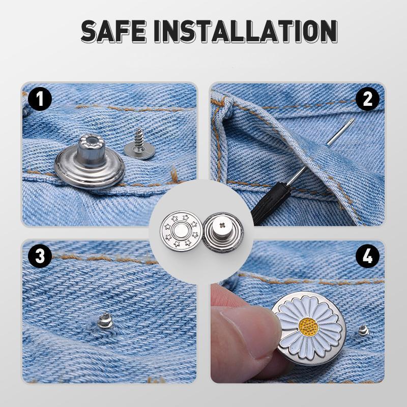20pack Jeans Buttons Replacement, 17 mm and 20 mm No-Sew Removable Metal Buttons Replacement Repair Combo Thread Rivets and Screwdrivers in Storage Box, Women and Men's Jeans Clothing Supplies