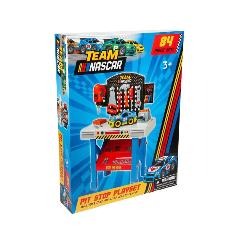 Marvel Spider-Man | Spidey and His Amazing Friends | Team Nascar | Transformers Pit Stop Tool Bench Playset - Pretend Play & Real Tool Fun for Kids Age 4+; Official Licensed