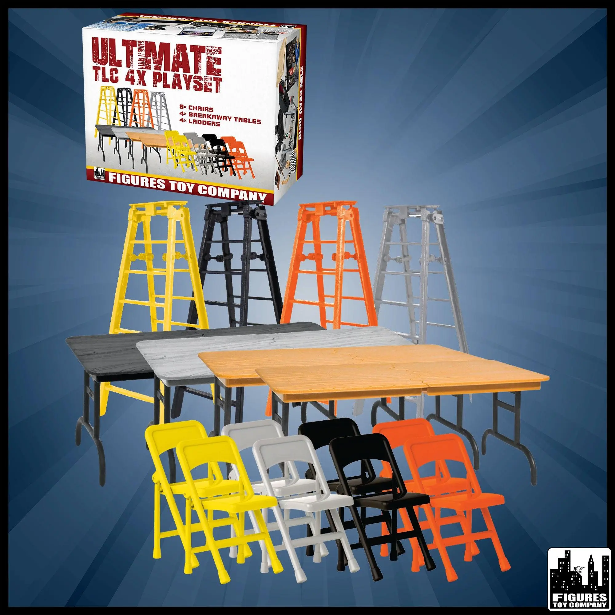 Complete Set of all 4 ULTIMATE Ladder, Table & Chairs Playsets for WWE & AEW Wrestling Action Figures