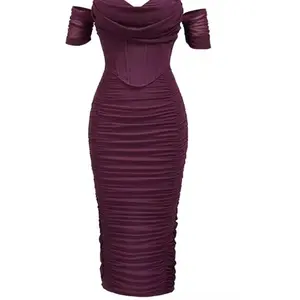 Sexy Ruched Bustier Midi Dress