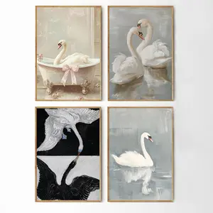 Vintage Swan Canvas Print Home Decor - Graceful Wall Art for Rustic Bathroom, Living Room, Bedroom, and Office - Farmhouse Charm Animal Artwork