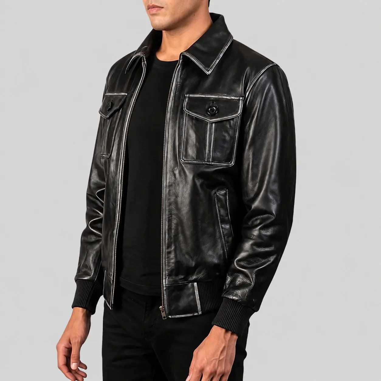 Aaron Leather Bomber Jacket
