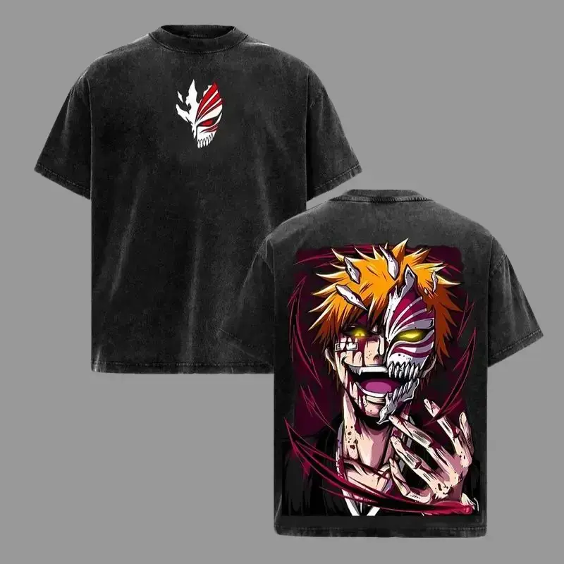 Bleach Ichigo Graphic T-Shirt, Men's Casual Oversized Streetwear Top, Double-Printed Pre-Washed Heavyweight Cotton, Menswear, Tops, Cold Wash, Premium Cotton, Classic, Relaxed