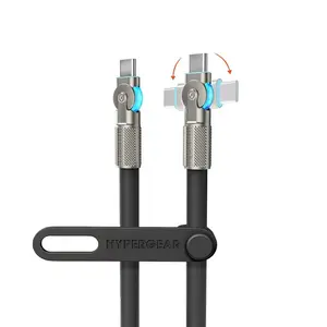 HyperGear USB C to USB C Cable (6FT) Type-C 100W Fast Charger Cable180° USB C Rotating Connectors Silicone Cord for iPhone, Android Phones,Tablets, Laptops, & More (Black)