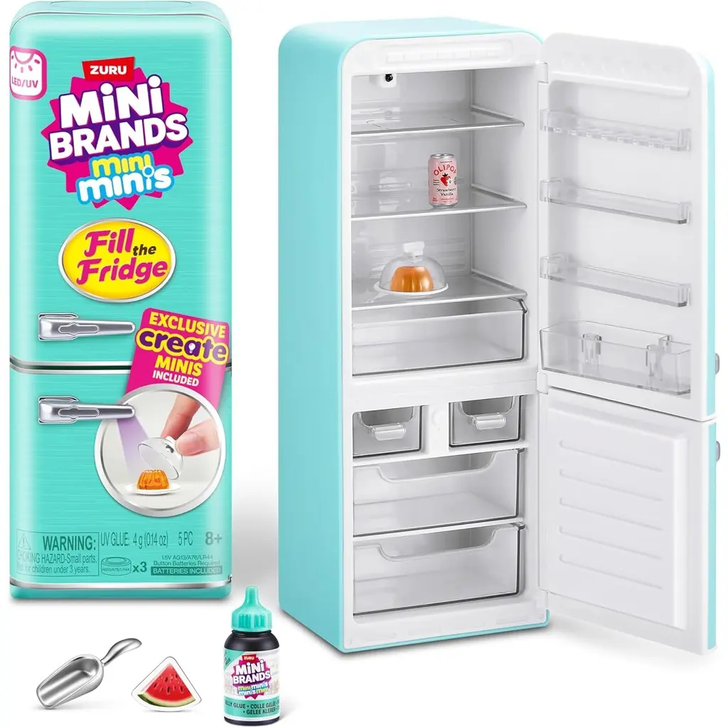 Mini Brands Fill The Fridge Playset w/UV Light by ZURU, Collectibles, DIY, Resin Play, Exclusive Recipe, NOT Edible, 8+
