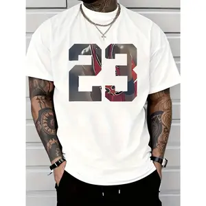 Men'S 23 Graphic Printed T-Shirt, Casual Short-Sleeved Round Neck T-Shirt, 100%25 Cotton, Round Neck, Casual And Fashionable, Trendy And Versatile, Comfortable And Breathable, Machine Washable, Suitable For All Seasons