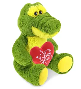 DOLLIBU Unisex Polyester Green Alligator Stuffed Toy - Super-Soft, Fluffy Look, with Embroidered Red "I Love You" Heart, for Ages 0-12