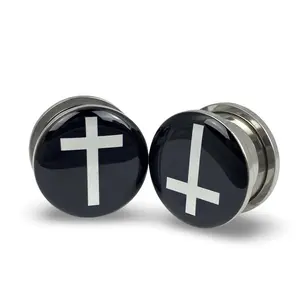 Cross Picture Plugs gauges pair body jewelry