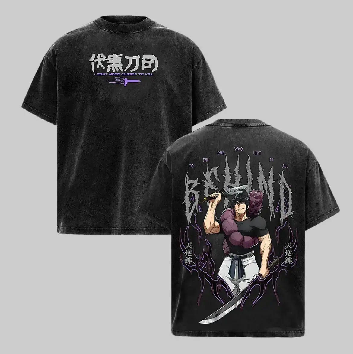 Toji Fushiguro Tee, Jujutsu Kaisen Anime Double Printed T-Shirt, Cursed Weapon Sorcerer Graphic, Vintage Washed Oversized Streetwear, Heavyweight Cotton Unisex Anime Shirt Casual Loose Round Neck