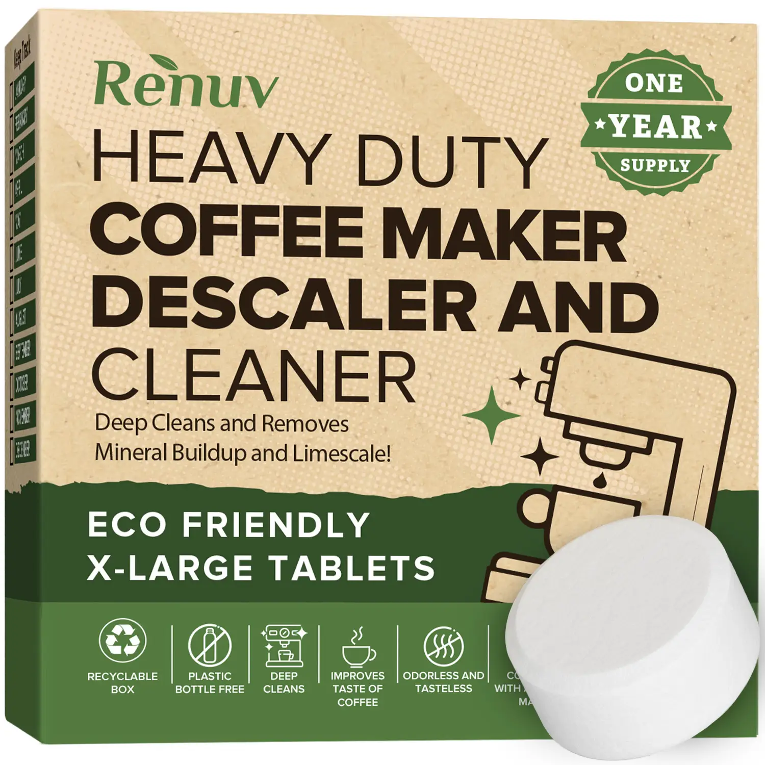 Renuv Coffee Maker Cleaner & Descaler Tablets for Keurig, Ninja, Breville, Nespr...