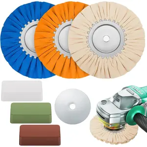 7 count 8" Airway Buffing Wheel Kit in Diameter 5/8" in Arbor Hole,  Metal Polishing Wheel and Polishing Compound for Angle  Mirror Finish(Multicolor)