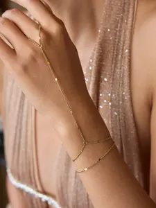 Ladies Double Layer Interlocking Adjustable Bracelet Stainless Steel 18k Gold Plated Anti Allergy Vacation Style Casual Street Style Elegant Jewelry Adjustable Link Bracelet